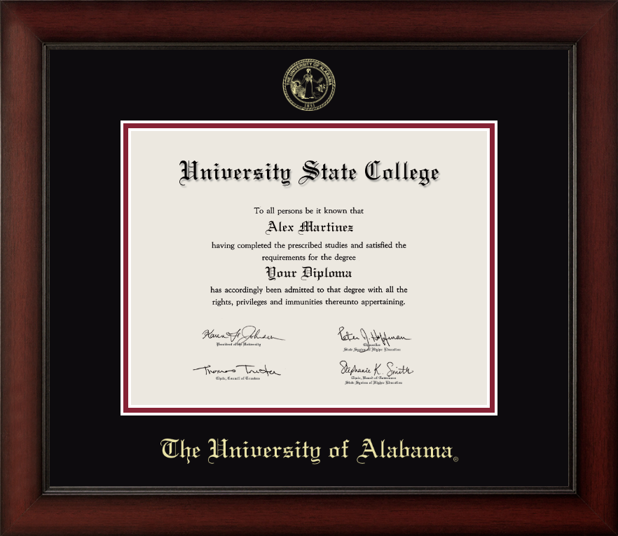 CAPGOWN | University of Alabama Cherry Wood Diploma Frame for Bachelor’s, Master’s, and PhD Graduates. Designed and made in USA.