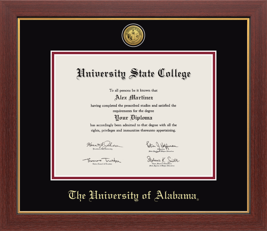 CAPGOWN | University of Alabama Medallion Diploma Frame for Bachelor’s, Master’s, and PhD Graduates. Designed and made in USA.
