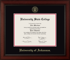 University of Arkansas cherry wood diploma frame with black and red matting