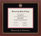 University of Arkansas medallion diploma frame with black and red matting