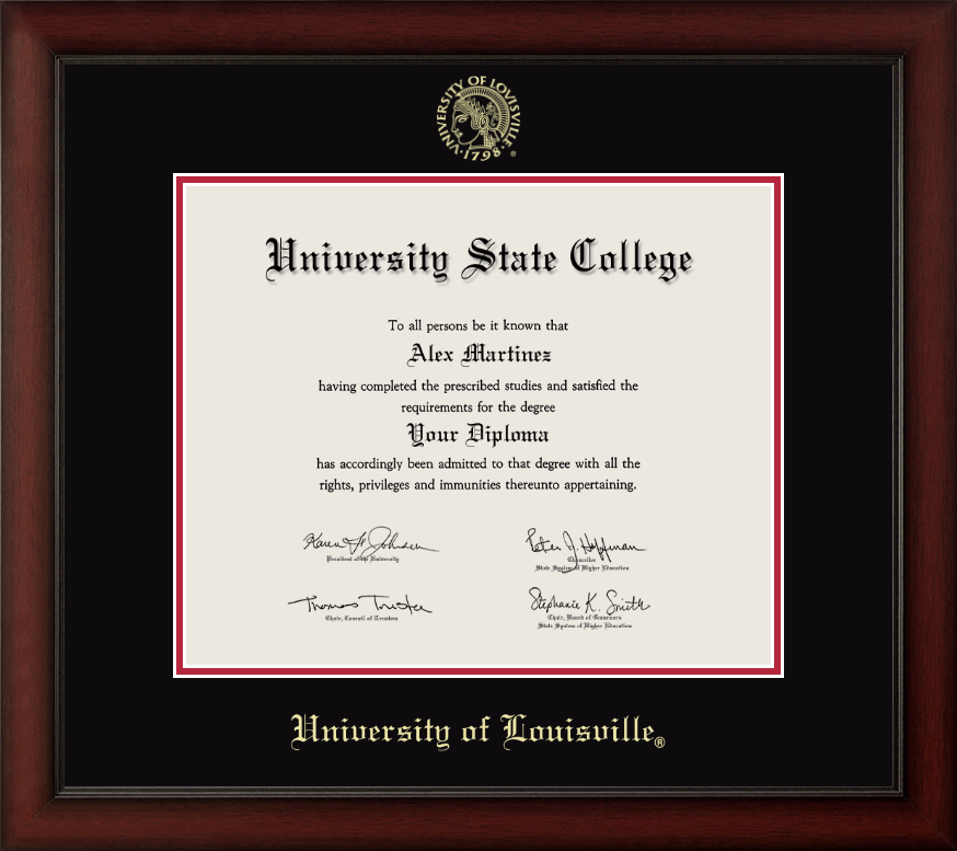 University of Louisville Cherry Wood Diploma Frame