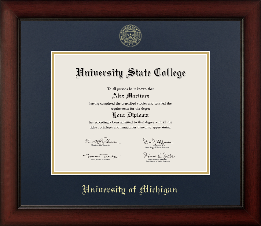 CAPGOWN | University of Michigan Cherry Wood Diploma Frame for Bachelor's and Master's graduates. Designed and made in USA.