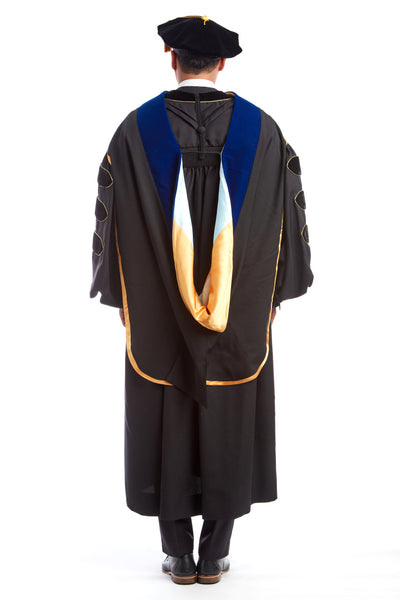 PhD Hood with Gold & Light Blue Lining