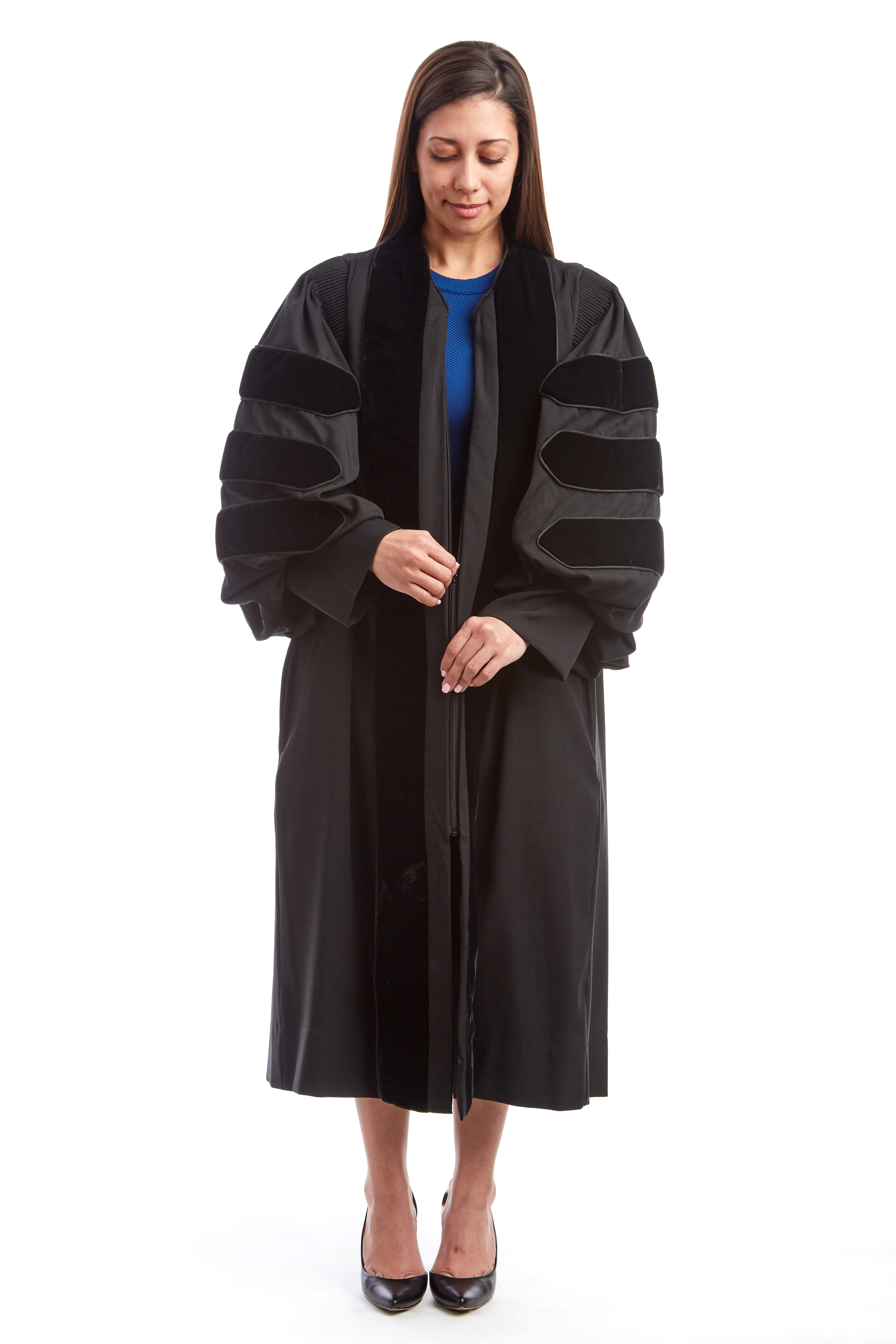 Premium Black Doctoral Gown with Black Piping for Graduation 