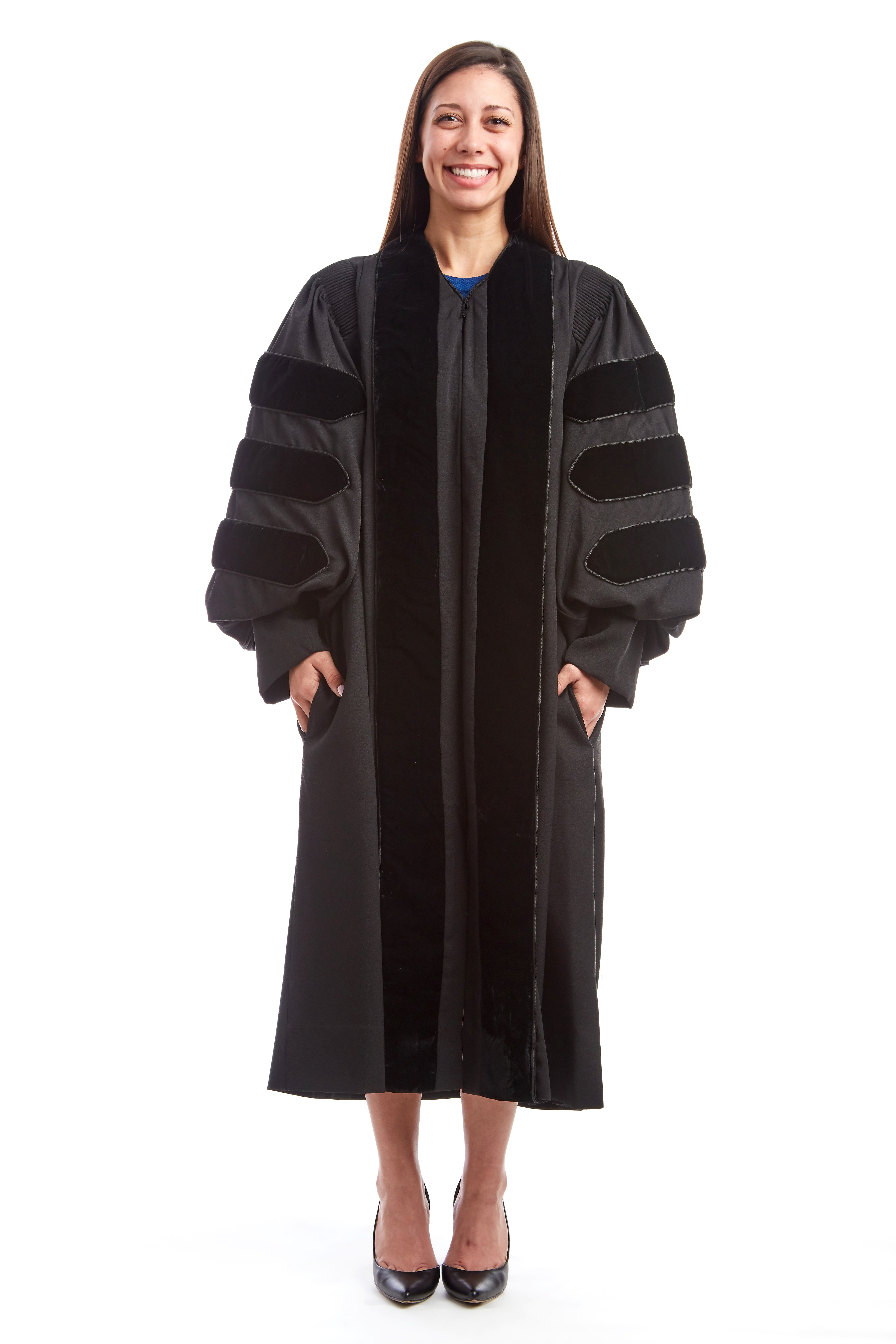 Premium Black Doctoral Gown with Black Piping for Graduation 