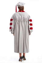 MIT Doctoral Rental Regalia Set. Premium Grey and Cardinal Red Gown with Eight-Sided Cap/Tam including Red Tassel