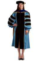 University of Michigan PhD Regalia Rental Set. Doctoral Gown, PhD Hood, and eight sided doctoral Tam with silk or gold bullion tassel