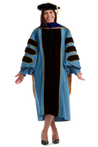 University of Michigan PhD Regalia Set. Doctoral Gown, Hood, and Eight Sided Doctoral Tam with Tassel