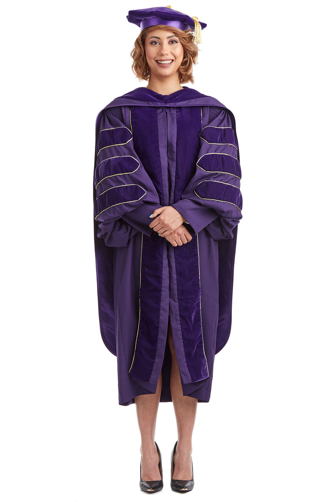 University of Washington PhD Regalia Rental Set. Doctoral Gown, Hood, and Eight Sided Doctoral Tam with Tassel - Rental keeper