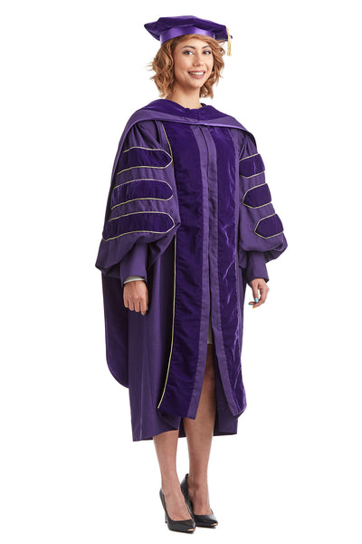 University of Washington PhD Regalia Rental Set. Doctoral Gown, Hood, and Eight Sided Doctoral Tam with Tassel - Rental Keeper
