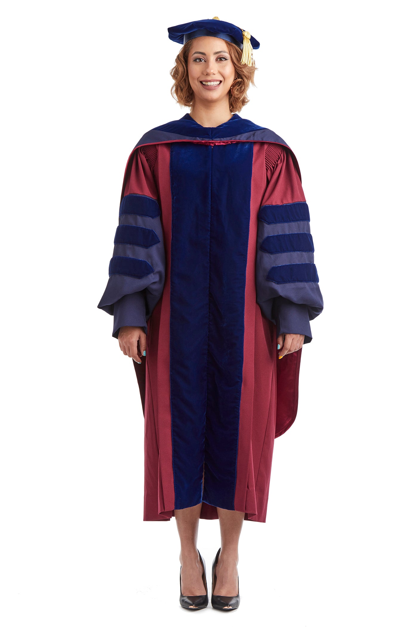 doctorate academic dress Premium PhD Regalia Set Large (5'10"-6'0") / XX-Large (7 5/8 to 8 1/4) / Yellow & Blue Official design PhD Gown Academic dress in the United
