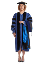 Yale University Doctoral Regalia Set. Doctoral Gown, PhD Hood, and Eight Sided Doctoral Tam with Tassel