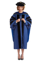 Yale University Doctoral Regalia Set. Doctoral Gown, PhD Hood, and Eight Sided Doctoral Tam with Tassel