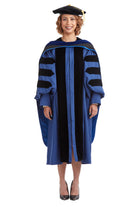 Yale University Doctoral Regalia Set. Doctoral Gown, PhD Hood, and Eight Sided Doctoral Tam with Tassel