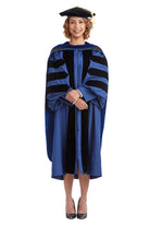 Yale University Doctoral Regalia Set. Doctoral Gown, PhD Hood, and Eight Sided Doctoral Tam with Tassel