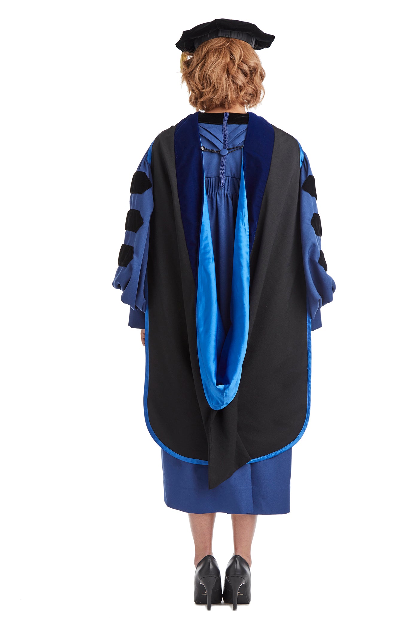 Yale University Doctoral Regalia Set. Doctoral Gown, PhD Hood, and Eight Sided Doctoral Tam with Tassel