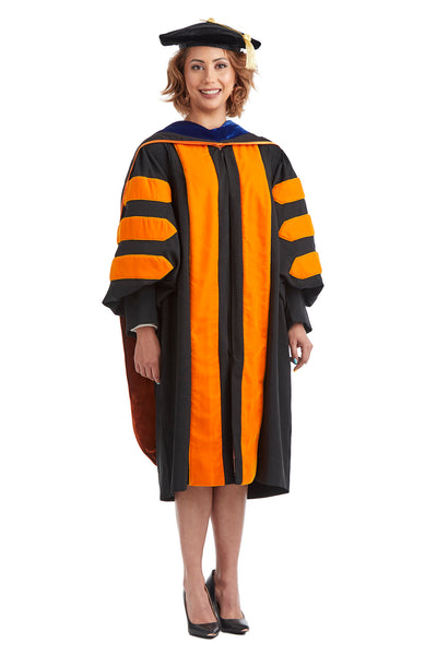 Princeton University Doctoral Regalia Set. Doctoral Gown, PhD Hood, and Eight Sided Doctoral Tam with Tassel