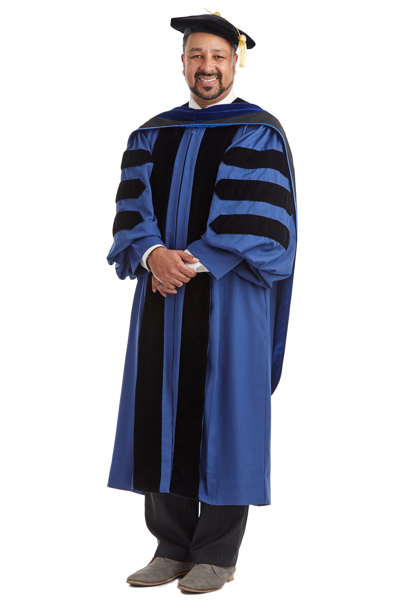 Yale University Doctoral Regalia Rental Set. Doctoral Gown, PhD Hood, and Eight Sided Doctoral Tam with Tassel
