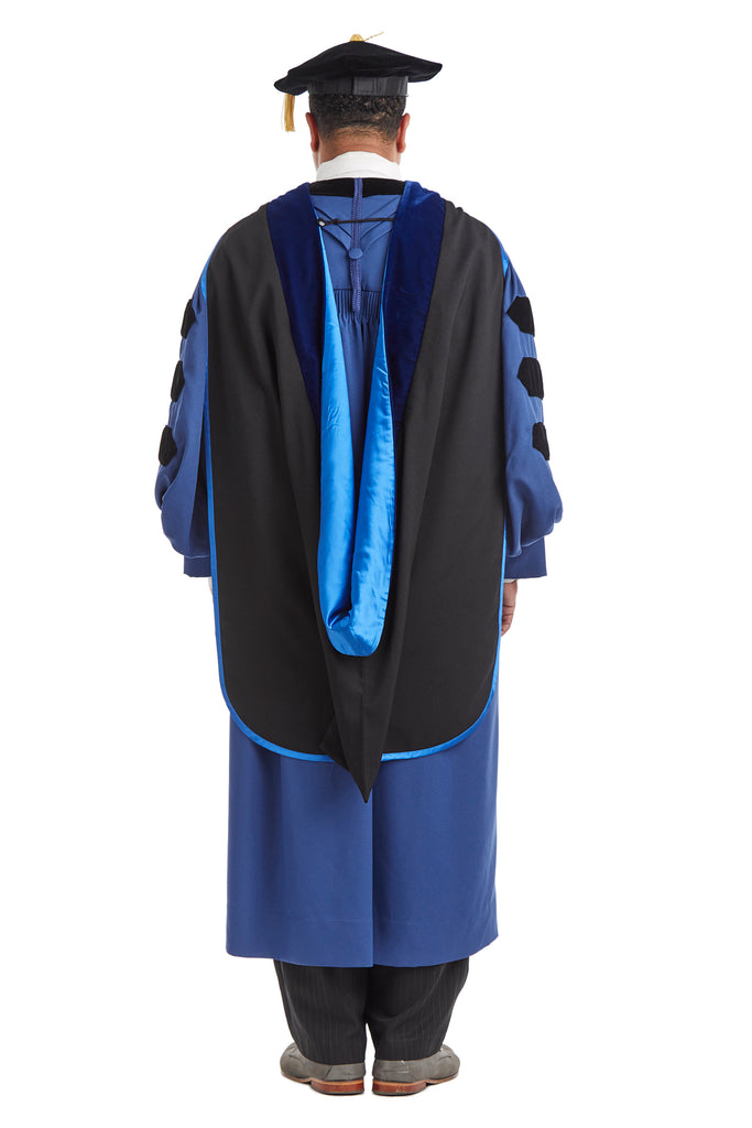 Yale University Doctoral Regalia Rental Set. Doctoral Gown, PhD Hood, and Eight Sided Doctoral Tam with Tassel - rental keeper