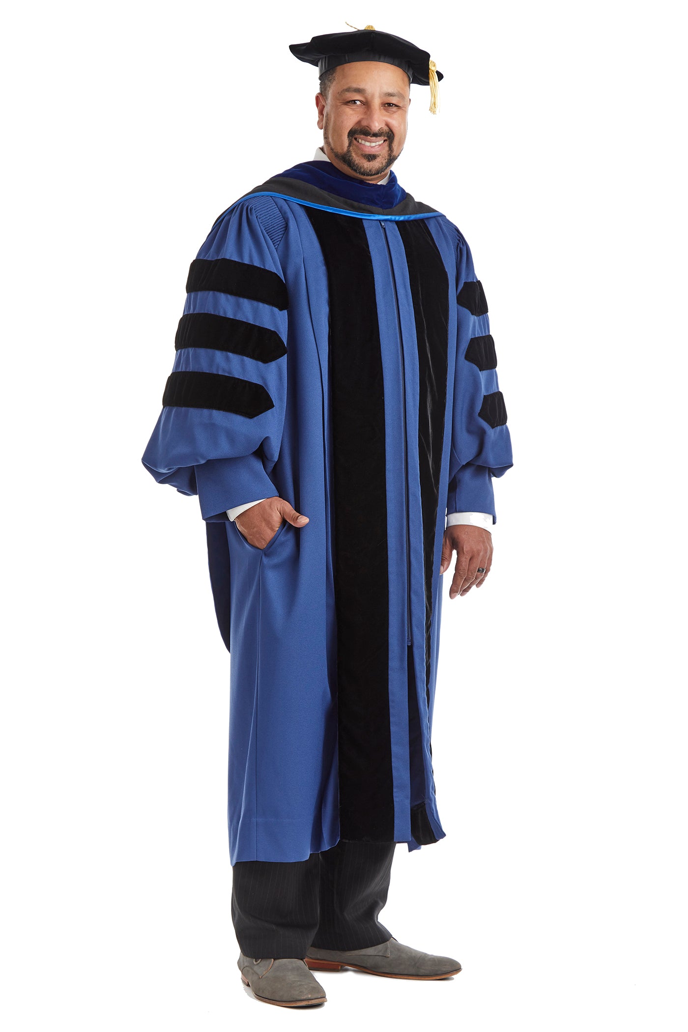 Yale University Doctoral Regalia Rental Set. Doctoral Gown, PhD Hood, and Eight Sided Doctoral Tam with Tassel