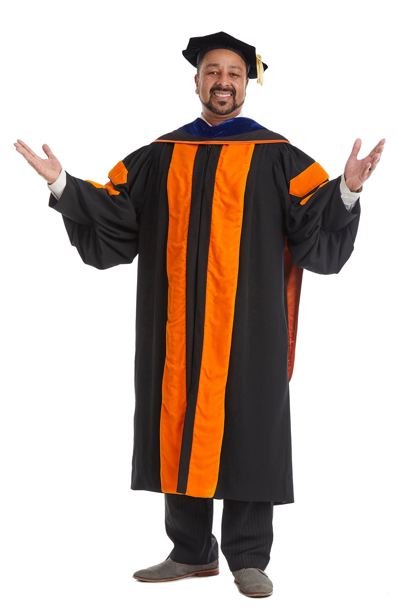 Princeton University Doctoral Regalia Rental Set. Doctoral Gown, PhD Hood, and Eight Sided Doctoral Tam with Tassel