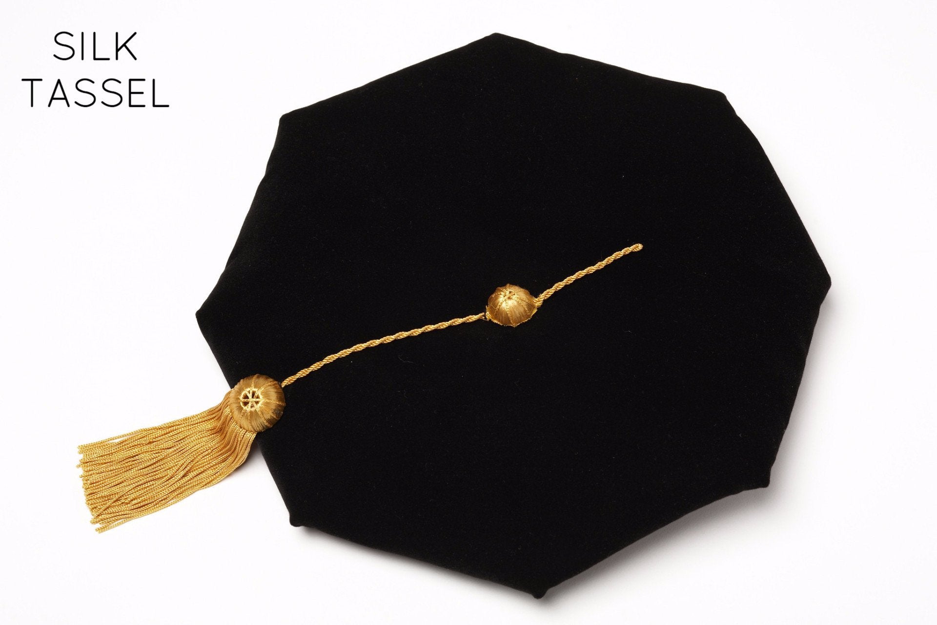 8-sided Black Velvet Doctoral Tam (Cap) for Graduation with Gold Bullion Tassel