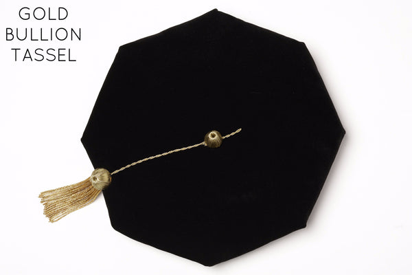 Stanford PhD Graduation Cap (Tam) Black Velvet with Gold Bullion Tassel