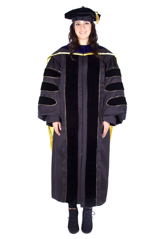 Premium PhD Black Gown, Cap, & Hood Regalia Set