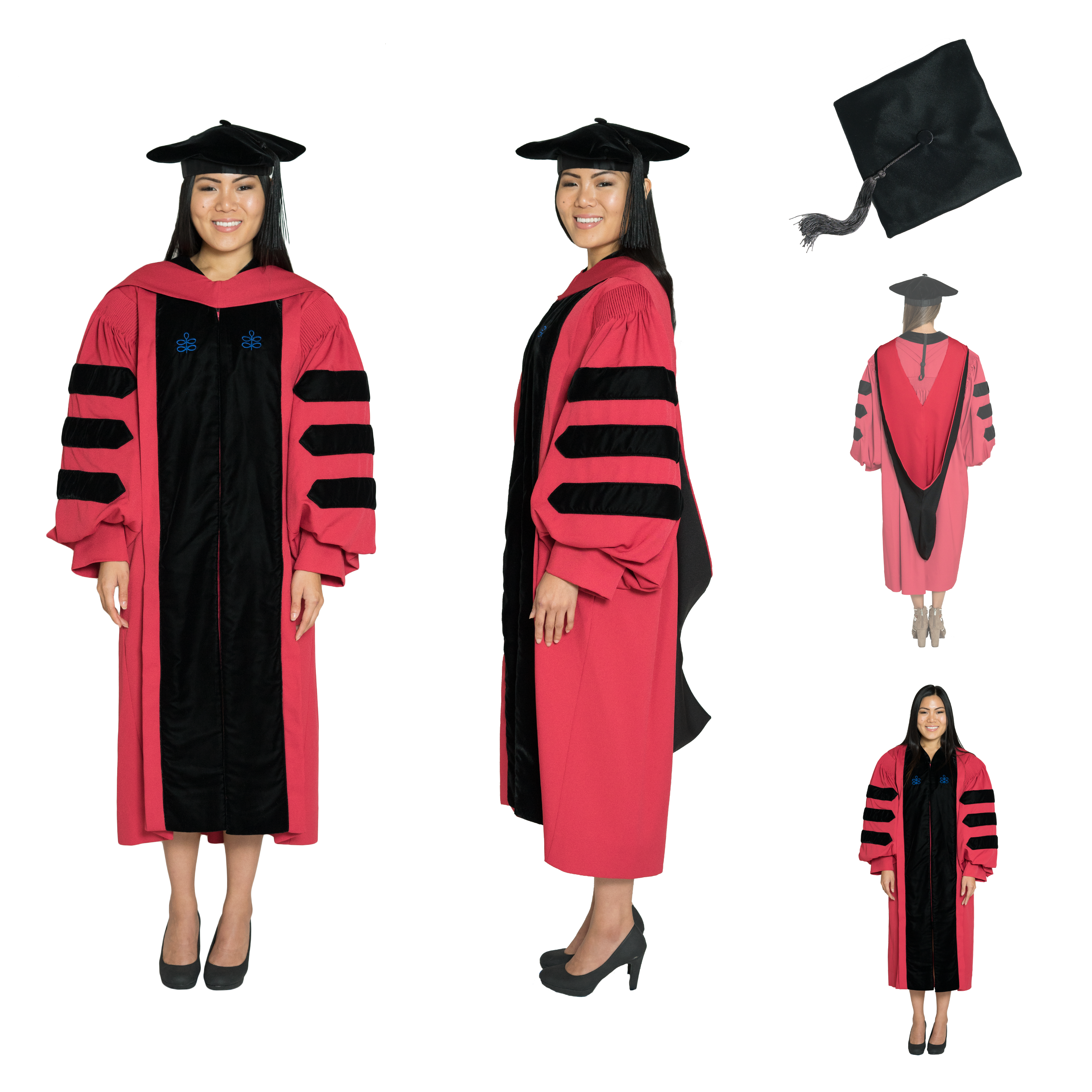 Harvard University Doctoral Regalia, PhD Gown, PhD Hood, and 4-sided Velvet Cap / Tam